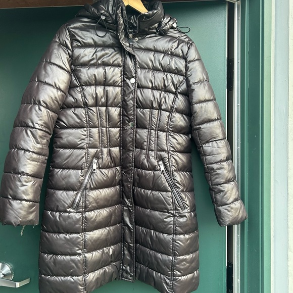 Guess Women's Glossy Black Long Puffer Coat - Picture 11 of 11